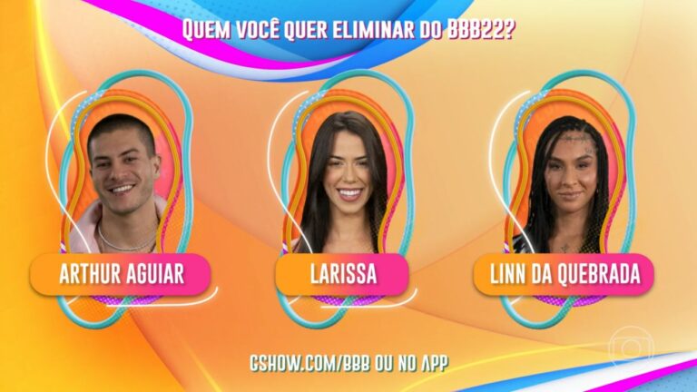 Votação oficial GShow BBB22: Vote para eliminar. Arthur, Larissa ou Linn da Quebrada?