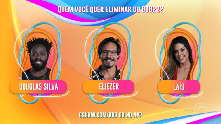 Enquete GShow BBB 22: Vote para eliminar. Douglas Silva, Eliezer ou Laís?