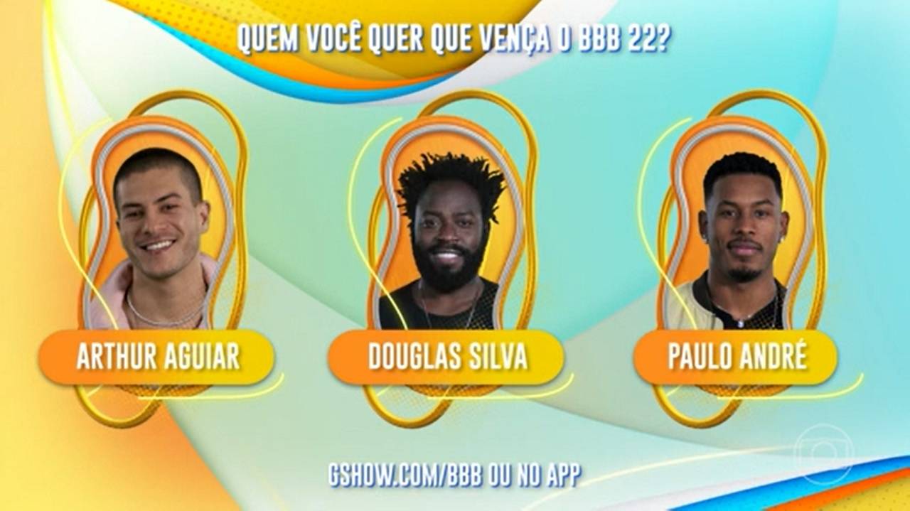 Enquete GShow: Quem você quer que vença o BBB 22: Arthur Aguiar, Douglas Silva e Paulo André?