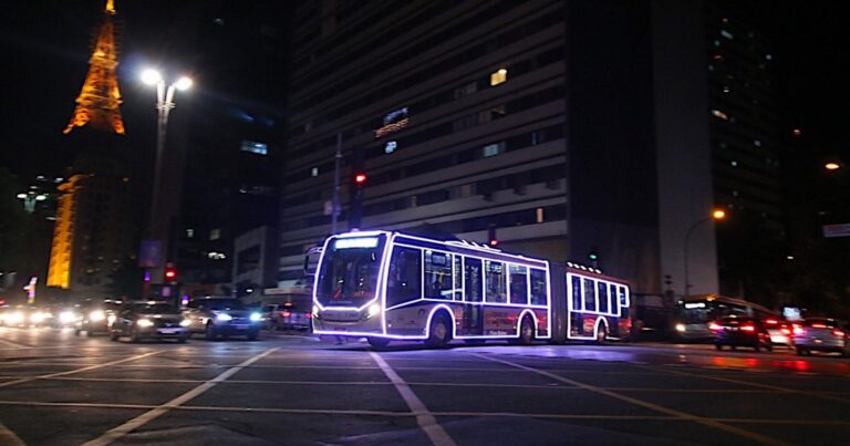 São Paulo tem viagens grátis em ônibus iluminados para ver a árvore de Natal do Parque Ibirapuera