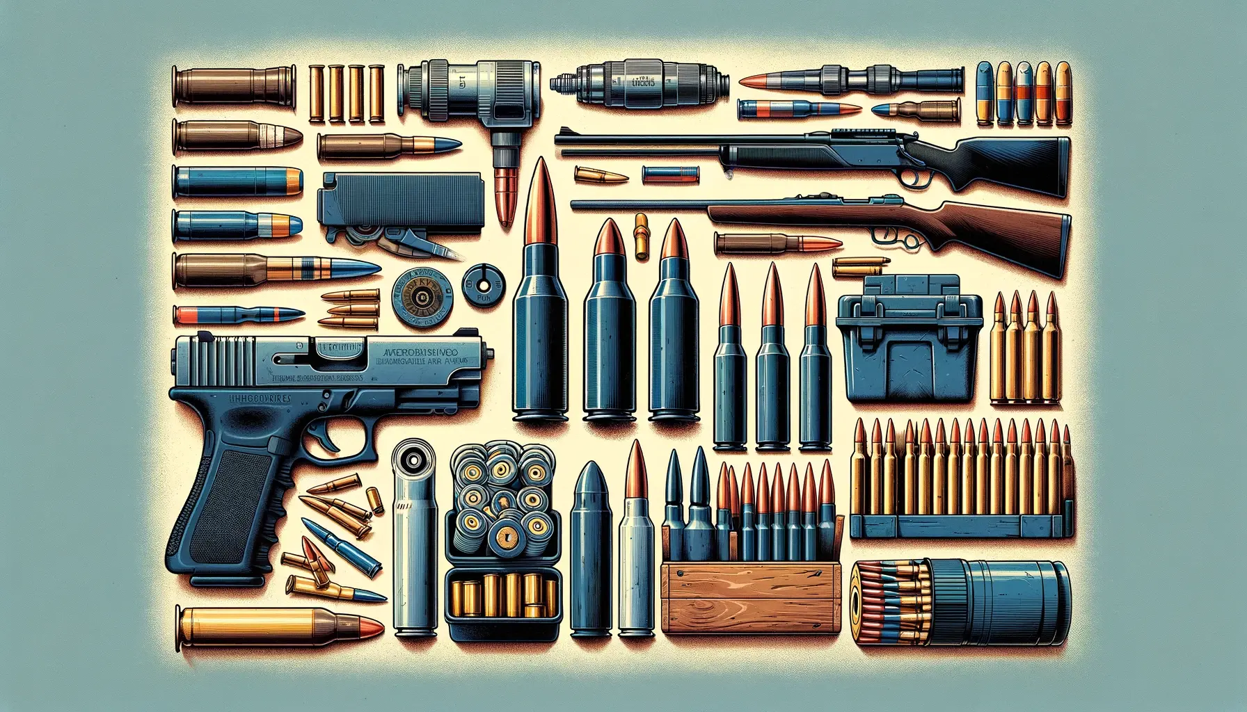imagem ilustrativa para um artigo sobre pólvoras alternativas de marcas, mostrando diferentes tipos de pólvoras e cartuchos de munição, com ênfase (1)